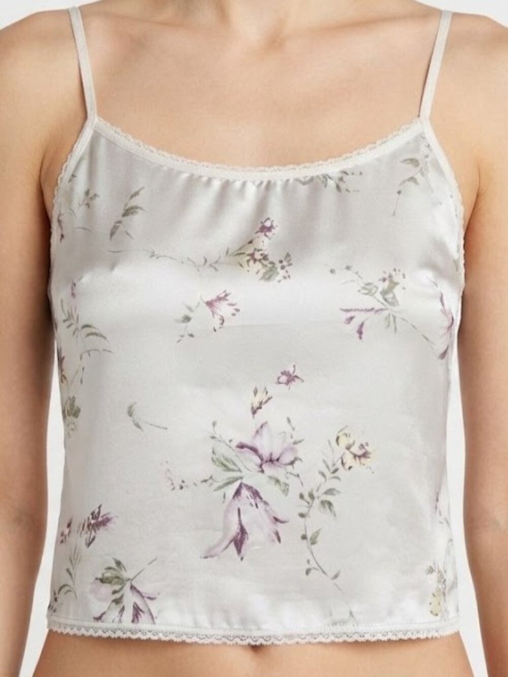 White Floral Satin Crop Top